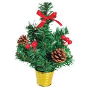 Ель искусственная новогодняя декоративная ЗОЛОТАЯ СКАЗКА 30 см, ПВХ, ягоды/шишки, 591321