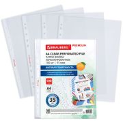 Папки-файлы перфорированные А4 BRAUBERG «PREMIUM», КОМПЛЕКТ 100 шт., матовые, 35 мкм, 273005
