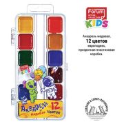 Краски акварельные FORUM «КОСМО», медовые, 12 цв, квадратные кюветы,прозрачн. пластик,FA-EV-1012-Aln