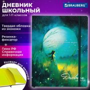 Дневник 1-11 класс 48 л., кожзам (твердая с поролоном), печать, резинка, конверт, BRAUBERG, «Мечты», 106949
