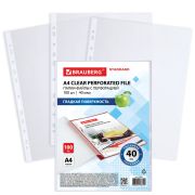 Папки-файлы перфорированные А4 BRAUBERG «STANDARD», КОМПЛЕКТ 100 шт., гладкие, 40 мкм, 229661