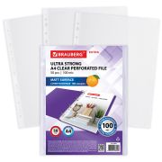 Папки-файлы перфорированные А4 BRAUBERG «EXTRA 1000», КОМПЛЕКТ 50 шт., матовые, ПЛОТНЫЕ, 100 мкм, 229671