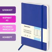 Блокнот А5 (148x218 мм), BRAUBERG «Metropolis Ultra», под кожу, 80 л., резинка, клетка, синий, 111017