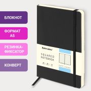 Блокнот А5 (148x218 мм), BRAUBERG «Metropolis Ultra», под кожу, 80 л., резинка, клетка, черный, 111021