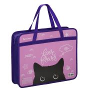 Папка на молнии с ручками BRAUBERG А4, 1 отделение, пластик, 80 мм, «Black Cat», 270122