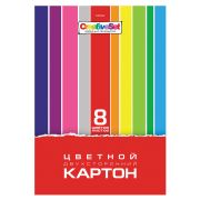 Картон цветной А4 2-сторонний МЕЛОВАННЫЙ, 8 листов, 8 цветов, в папке, HATBER, 195х280 мм, «Creative Set», 8Кц4, 8Кц4_05934