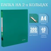 Папка на 2 кольцах BRAUBERG «Стандарт», 40 мм, зеленая, до 300 листов, 0,9 мм, 270481