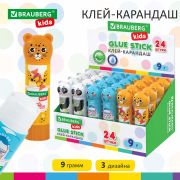 Клей-карандаш «Зверята: панда, слон, леопард», 9 г, фигурный колпачок, BRAUBERG KIDS, 271139