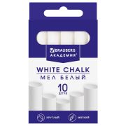 Мел белый BRAUBERG «АКАДЕМИЯ» (АЛГЕМ), КОМПЛЕКТ 10 штук, круглый, мягкий, 271147