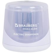 Точилка электрическая BRAUBERG DOUBLE BLADE WHITE, двойное лезвие, питание от 2 батареек, 271337