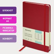 Блокнот А5 (148x218 мм), BRAUBERG «Metropolis Special», под кожу, 80 л., резинка, клетка, красный, 111575