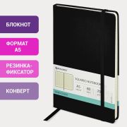 Блокнот А5 (148x218 мм), BRAUBERG «Metropolis Special», под кожу, 80 л., резинка, клетка, черный, 111577
