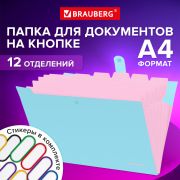 Папка-органайзер на кнопке 12 отделений, BRAUBERG «Extra», А4, голубая с розовым, 271932