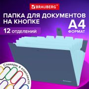 Папка-органайзер на кнопке 12 отделений, BRAUBERG «Extra», А4, синяя с голубым, 271933