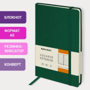 Блокнот А5 (148x218 мм), BRAUBERG «Metropolis», балакрон, 80 л., резинка, клетка, зеленый, 111583