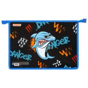 Папка для тетрадей ПИФАГОР А4, 1 отделение, картон/пластик, на молнии, «Angry shark», 272129