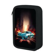 Пенал ЮНЛАНДИЯ, 3 отделения, картон с эффектом soft-touch, 19х11 см, «Fire car», 272267