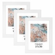 Рамка 21х30 см небьющаяся, КОМПЛЕКТ 3 шт., багет 29 мм, МДФ, BRAUBERG «Basic», белая, 391260