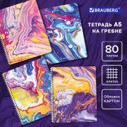 Тетрадь А5 80 л. BRAUBERG гребень, клетка, обложка картон, «Colorful Art» (микс в спайке), 404414