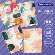 Тетрадь А5 96 л. BRAUBERG, гребень, клетка, обложка картон, «Insight» (микс в спайке), 404424