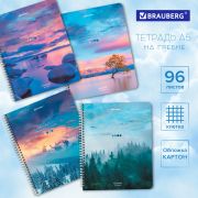 Тетрадь А5 96 л. BRAUBERG, гребень, клетка, обложка картон, «Travel» (микс в спайке), 404426