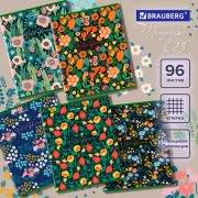 Тетрадь А5, 96 л., BRAUBERG, скоба, клетка, глянцевая ламинация, «Wild Flowers», 404429