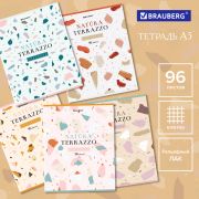 Тетрадь А5, 96 л., BRAUBERG, скоба, клетка, TWIN-лак, «Natura Terrazzo», 404431