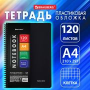 Тетрадь А4 120 л. BRAUBERG «Metropolis», спираль пластиковая, клетка, обложка пластик, ЧЕРНЫЙ, 404740