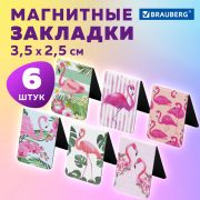 Закладки для книг МАГНИТНЫЕ, «FLAMINGO», набор 6 шт., 35x25 мм, BRAUBERG, 113165