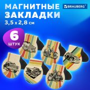 Закладки для книг МАГНИТНЫЕ, «AUTO», набор 6 шт., 32х28 мм, BRAUBERG, 113167