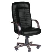 Кресло из натуральной кожи «Атлант-экстра», дерево (орех), монолитный каркас, черное