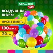 Шары воздушные 30 см, 100 штук, «ЯРКИЕ ЦВЕТА», ассорти, BRAUBERG KIDS, 591872