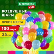 Шары воздушные 25 см, 100 штук, «ЯРКИЕ ЦВЕТА», ассорти, BRAUBERG KIDS, 591873