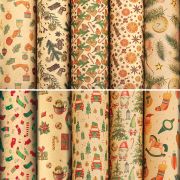 Бумага упаковочная новогодняя «Christmas Kraft», 70х100 см, 10 дизайнов ассорти, ЗОЛОТАЯ СКАЗКА, 592053
