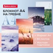 Блокнот БОЛЬШОЙ ФОРМАТ А4 198х297 мм, 80 л., гребень, жесткая подложка, клетка, BRAUBERG, «Calm», 114357