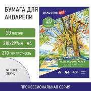 Папка для акварели А4, 20 л., 270 г/м2, мелкое зерно, BRAUBERG ART CLASSIC, «Беседка в парке», 114398