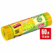 Мешки для мусора с завязками 60 л, в рулоне, 10 шт., ПСД 22 мкм, 58х68 см, «ПОЛОСАТИКИ», желтый/зеленый, Avikomp, 40226