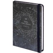 Ежедневник недатированный с резинкой А5 (145х203 мм), BRAUBERG, твердый, фольга, 128 л., «Stars», 114566