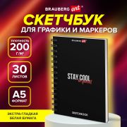 Скетчбук для графики и маркеров, «БРИСТОЛЬ» 200 г/м2, 148х210 мм, 30 л., ГРЕБЕНЬ, BRAUBERG ART, 115108