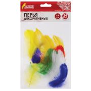 Перья декоративные «Карнавальные», 5-8 см, 24 шт., 6 цветов, яркие, ассорти, ОСТРОВ СОКРОВИЩ, 661376