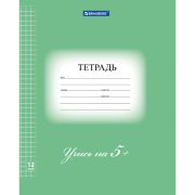 Тетрадь 12 л. BRAUBERG ЭКО «5-КА», клетка, обложка плотная мелованная бумага, ЗЕЛЕНАЯ, 104759