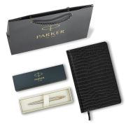 Ручка шариковая PARKER «Jotter Core Stainless Steel GT», ежедневник А5 черный, пакет, 880886