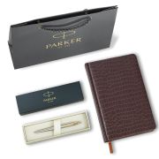 Ручка шариковая PARKER «Jotter Core Stainless Steel GT», ежедневник А5 коричневый, пакет, 880890