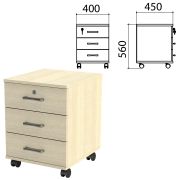 Тумба подкатная «Канц», 400х450х560 мм, 3 ящика, замок, цвет дуб молочный (КОМПЛЕКТ)