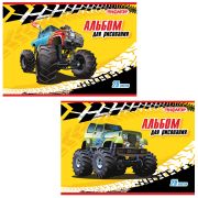 Альбом для рисования, А4, 20 л., скоба, обложка офсет, ПИФАГОР, 200х285 мм, «Машинки» (2 вида), 104868