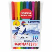 Фломастеры Centropen «Пингвины», 10цв., смываемые, картон. упак. с европодвесом/ПВХ
