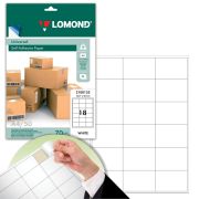 Бумага самоклеящаяся А4 50л. Lomond, белая, 18 фр. (66,7*46), 70г/м2