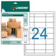 Бумага самоклеящаяся А4 50л. Lomond, белая, 24 фр. (64*33,4), 70г/м2