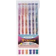 Набор гелевых ручек Crown «Glitter Metal Jell» 6шт., 06цв., 1,0мм, с блестками, ПВХ уп., европодвес