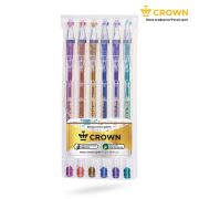 Набор гелевых ручек Crown «Hi-Jell Metallic» 6шт., 06цв., 0,7мм, металлик, ПВХ уп., европодвес